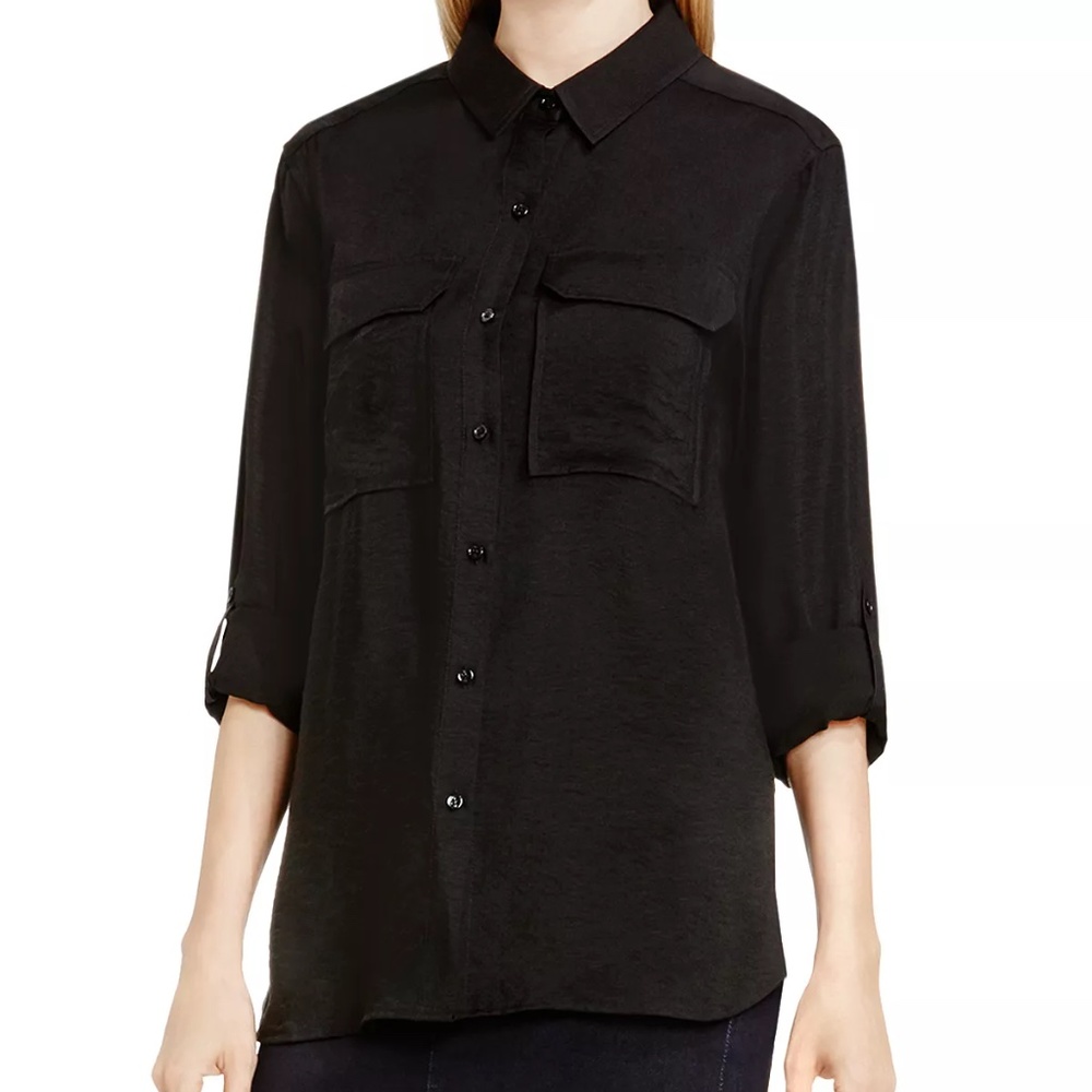 Vince Camuto Long Sleeve Black Button Down Solid Utility Shirt XS